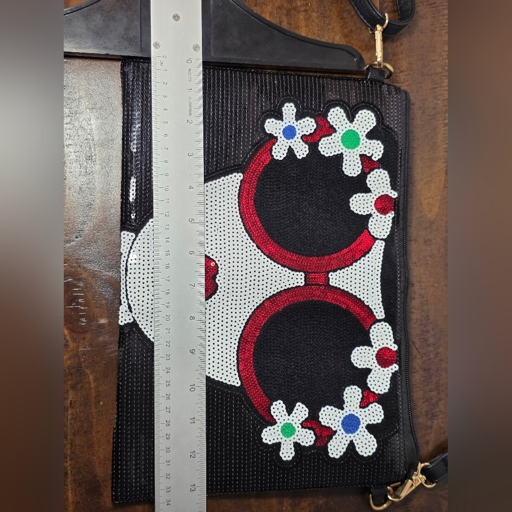 Tiglily Maximalist Sequin Flower Face Purse Coquette Glam Boho Whimsical Pop-Art - Picture 9 of 10